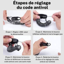 ROCKBROS Câble Antivol Casque Vélo Avec Code à 3 Chiffres Antivol Cadenas Pliable 90 Cm -Cycle Libre Magasin cable antivol casque velo avec code a 3 chiffres antivol cadenas pliable 90 cm 4