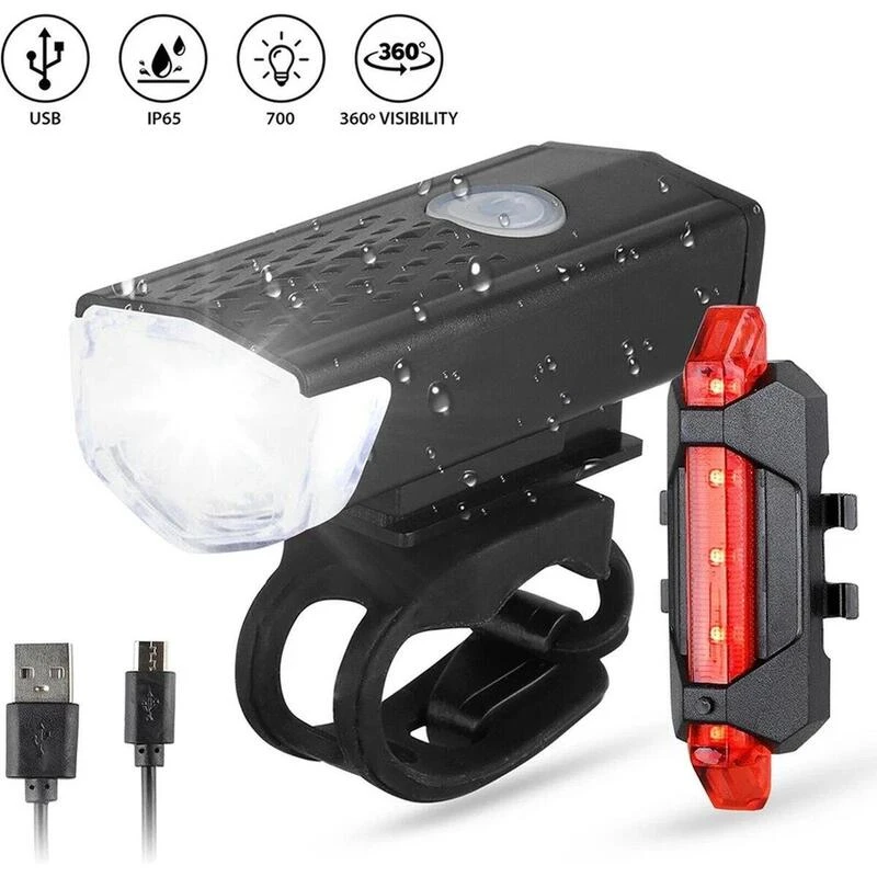 Kit D'éclairage LED Pour Vélo - Feu Avant Et Feu Arrière - 300 & 20 Lumens 3 Kit D'éclairage LED Pour Vélo - Feu Avant Et Feu Arrière - 300 & 20 Lumens – Image 3