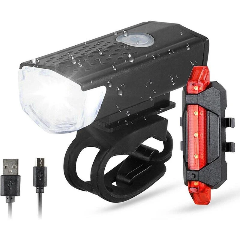 Kit D'éclairage LED Pour Vélo - Feu Avant Et Feu Arrière - 300 & 20 Lumens 1 Kit D'éclairage LED Pour Vélo - Feu Avant Et Feu Arrière - 300 & 20 Lumens