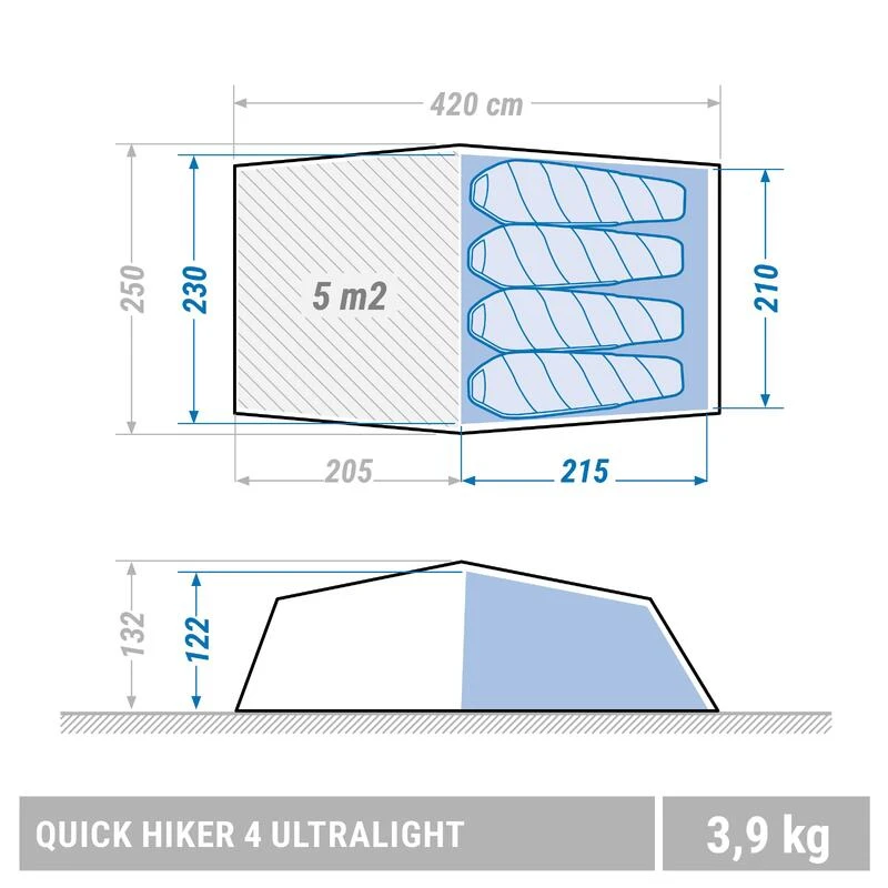 Tente De Trekking Quickhiker Ultralight 4 Personnes Gris Clair 2 Tente De Trekking Quickhiker Ultralight 4 Personnes Gris Clair – Image 2
