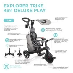 GLOBBER Tricycle évolutif EXPLORER 4 En 1 DELUXE PLAY Noir-Gris -Cycle Libre Magasin tricycle evolutif explorer 4 en 1 deluxe play noir gris 4